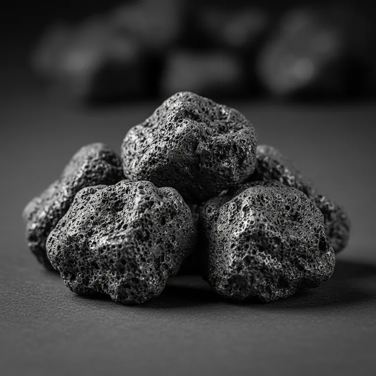 A pile of grey porous industrial coke, a solid carbon fuel