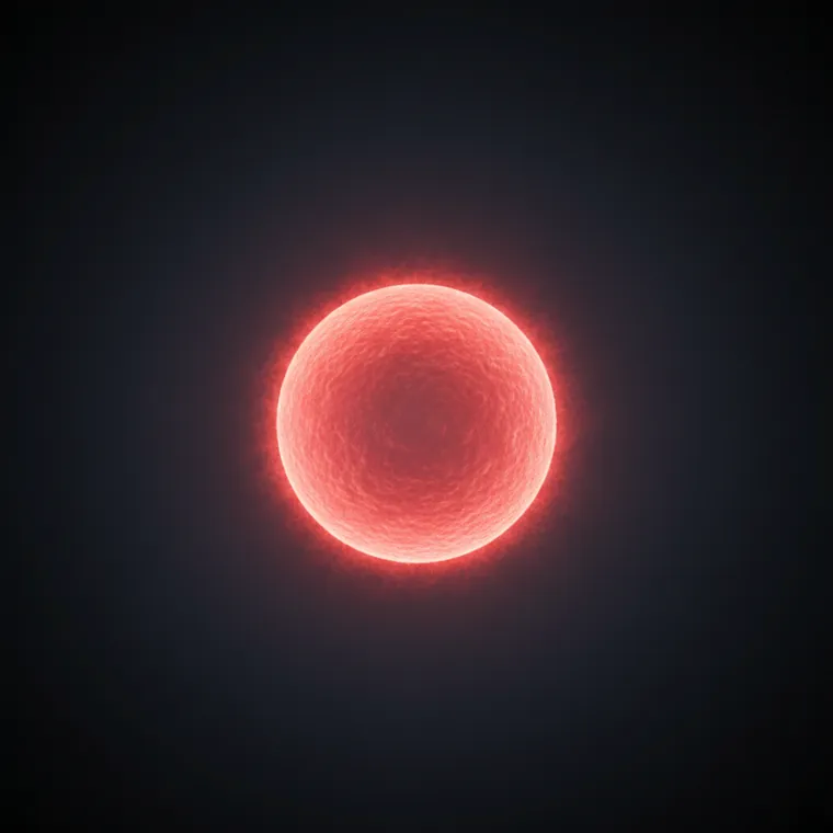 3D illustration of a proton as a glowing red subatomic particle